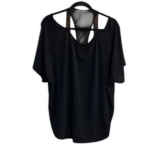 Lucy Black Women's Cold Shoulder Yoga Top with Mesh Detail